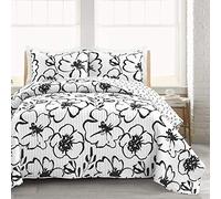 Lush Decor Parure de lit 3 pièces à Motif Floral scandinave, lit Double/Grand lit, Noir et Blanc