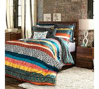 Lush Decor Parure de lit 7 pièces réversible à Motif coloré, Style bohème, Polyester, Turquoise et Mandarine, lit Double/Grand lit
