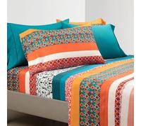 Lush Decor Parure de lit Douce 6 pièces à Rayures bohèmes, très Grand lit, Turquoise et Mandarine