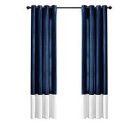 Lush Decor Prima Lot de 2 Rideaux de fenêtre Blanc/Bleu Marine pour Salon, Salle à Manger, Chambre à Coucher, 137,2 x 213,4 cm, Blanc et Bleu Marine (16T004289)