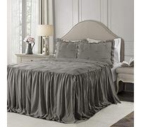 Lush Decor Ravello Ensemble de literie 2 pièces avec Jupe à Volants et Plis Creux, décoration de Chambre d'inspiration Glamour Traditionnelle et Rustique, lit Simple, Gris foncé