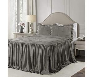 Lush Decor Ravello Ensemble de literie 2 pièces avec Jupe à Volants et Plis Creux, décoration de Chambre d'inspiration Glamour Traditionnelle et Rustique, lit Simple, Gris foncé