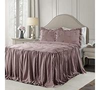 Lush Decor Ravello - Parure de lit de Luxe 3 pièces avec Jupe à Volants - Décoration de Chambre à Coucher Traditionnelle inspirée du Glamour et de la Ferme - King Size - Rose des Bois