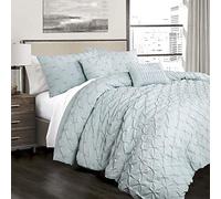 Lush Decor Ravello Parure de lit texturée et plissée 5 pièces - Décoration de Chambre Traditionnelle Glamour et Rustique - Taille Queen - Bleu