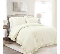 Lush Decor Reyna Parure de lit 3 pièces 100% Coton pour lit Double/Grand lit, Ivoire