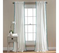 Lush Decor Rideau à Pompons | Panneau de fenêtre texturé de Couleur Unie de Style Vintage Chic pour Salon, Salle à Manger, Chambre à Coucher (Simple), Turquoise, 127 cm de Large x 213,4 cm de Long