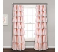 Lush Decor Rideau à Volants en Dentelle | Panneau de fenêtre de Style Rustique Shabby Chic pour Salon, Salle à Manger, Chambre à Coucher (Simple), 213,4 x 132,1 cm, Rose poudré