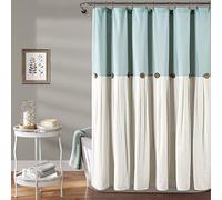 Lush Decor Rideau de Douche à Boutons en Lin, 183 x 183 cm, Bleu et Blanc cassé