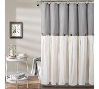 Lush Decor Rideau de Douche à Boutons en Lin, 183 x 183 cm, Gris et Blanc