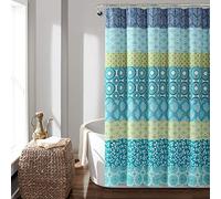 Lush Decor Rideau de Douche à Rayures bohèmes, 182,9 cm de Large x 182,9 cm de Long, Bleu et Vert - Rideau de Douche bohème à Rayures colorées - Décoration de Salle de Bain maximaliste et bohème