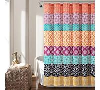 Lush Decor Rideau de Douche à Rayures bohèmes, 182,9 cm de Large x 182,9 cm de Long, Fuchsia et Orange - Rideau de Douche à Rayures - Décoration bohème - Rideaux de Douche en Tissu