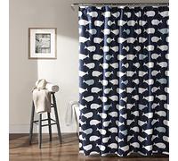 Lush Decor Rideau de Douche en Tissu imprimé Baleine Poisson océan pour Enfants, 182,9 x 182,9 cm, Bleu Marine