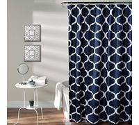 Lush Decor Rideau de Douche pour Salle de Bain Bleu Marine avec imprimé Treillis Audacieux sur Tissu Doux, Lavable et Durable, 182,9 x 182,9 cm