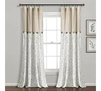 Lush Decor Rideau de fenêtre à Boutons en Lin botanique pour Chambre à Coucher et Salon 101,6 x 213,4 cm (l x L), Neutre et Vert - Motif Jardin botanique