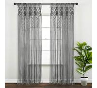 Lush Decor Rideau de fenêtre/séparateur de pièce/Porte/décoration Murale, en Coton texturé macramé, 241,3 cm (L) x 101,6 cm (l) cm, Gris