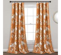 Lush Decor Rideaux de Jardin botanique avec imprimé Floral et Oiseaux filtrant la lumière pour Salon, Salle à Manger, Chambre à Coucher (Paire), Orange, 132,1 cm de Large x 241,3 cm de Long