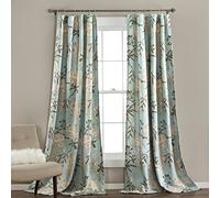 Lush Decor Rideaux occultants botaniques à imprimé Floral et Oiseaux pour Salon, Salle à Manger, Chambre à Coucher (Paire), Bleu, 132,1 cm de Large x 213,4 cm de Long
