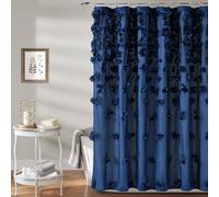Lush Decor Riley Rideau de Douche, 182,9 cm de Large x 182,9 cm de Long, Bleu Marine - Rideau de Douche de Luxe avec nœuds - Texture Charmante - Accessoire de Salle de Bain Beau et élégant pour Fille