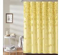 Lush Decor Riley Rideau de Douche, 182,9 cm de Large x 182,9 cm de Long, Jaune - Rideau de Douche de Luxe avec nœuds - Texture Charmante - Accessoire de Salle de Bain Magnifique et élégant -