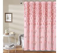 Lush Decor Riley Rideau de Douche 182,9 cm de Large x 182,9 cm de Long, Rose - Rideau de Douche de Luxe avec nœuds - Texture Charmante - Accessoire de Salle de Bain Magnifique et élégant - Décoration