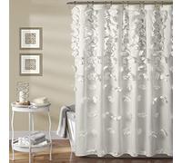 Lush Decor Riley Rideau de Douche en Tissu texturé avec nœud Papillon en Tissu texturé Vintage Chic de Style Ferme, décoration de Salle de Bain, Blanc, 183 x 183 cm