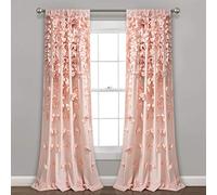 Lush Decor Riley Rideau de fenêtre à Volants texturés pour Salon, Salle à Manger, Chambre (Simple) 241,3 x 137,2 cm Rose poudré, L