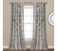 Lush Decor Riley Rideau de fenêtre Transparent à Volants texturés avec nœud pour Salon, Salle à Manger, Chambre à Coucher (Simple), 137,2 x 213,4 cm (l x L), Gris Clair