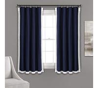 Lush Decor Rosalie Paire de Rideaux de fenêtre Style Rustique pour Salon, Salle à Manger, Chambre à Coucher 160 x 137 cm Bleu Marine 137 x 137 cm