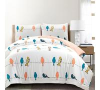 Lush Decor Rowley Birds Parure de lit réversible en Coton 3 pièces King Size Multicolore