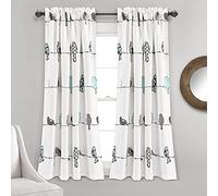 Lush Decor Rowley Paire de Rideaux de fenêtre filtrant la lumière avec Oiseaux - 132,1 cm de Large x 160 cm de Long - Bleu et Gris - Imprimé Floral coloré - Rideaux d'oiseaux fantaisistes et ludiques
