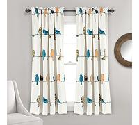 Lush Decor Rowley Paire de rideaux de fenêtre filtrant la lumière avec oiseaux - 132,1 cm de large x 160 cm de long - Imprimé floral multicolore - Rideaux fantaisie et ludiques pour chambre à coucher,