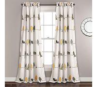 Lush Decor Rowley Paire de Rideaux de fenêtre filtrant la lumière avec Oiseaux - 132,1 cm de Large x 213,4 cm de Long - Jaune et Gris - Imprimé Floral coloré - Rideaux Fantaisie et ludiques pour