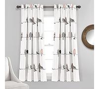 Lush Decor Rowley Paire de Rideaux de fenêtre filtrant la lumière - Motif Oiseaux - 132,1 cm de Large x 160 cm de Long - Blush et Gris - Imprimé Floral coloré - Rideaux Fantaisie et ludiques pour
