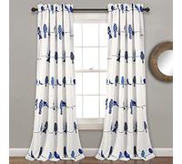 Lush Decor Rowley Paire de Rideaux de fenêtre filtrant la lumière Motif Oiseaux Bleu Marine 132,1 cm de Large x 241,3 cm de Long - Imprimé Floral coloré - Rideaux d'oiseaux fantaisistes et ludiques