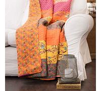 Lush Decor Royal Empire Couverture d'automne réversible en Coton rayé, 127 x 152,4 cm (l x L), Motif bohème coloré Tangerine, Orange, matelassé, pour lit, canapé ou Chaise