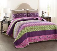 Lush Decor Royal Empire Parure de lit réversible 3 pièces Motif rayé, Coton, Prune, Full/Queen
