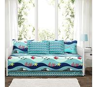 Lush Decor Sea Life Parure de lit 6 pièces à Rayures | Parure de lit avec Cache-sommier et taies d'oreiller 190,5 x 99,1 cm, Bleu