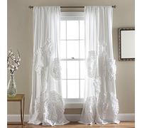 Lush Decor Serena Rideau de fenêtre à Volants à Motif Floral Vintage Chic de Style Rustique pour Salon, Salle à Manger, Chambre à Coucher (Panneau Simple), 137,2 x 241,3 cm (l x L), Blanc