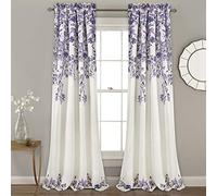 Lush Decor Tanisha Curtains | Ensemble de Panneaux de fenêtre occultants à imprimé Floral (Paire), 213,4 x 132,1 cm - Violet et Gris, 213,4 x 132,1 cm, Violet et Gris