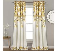 Lush Decor Tanisha Curtains | Ensemble de Panneaux de fenêtre occultants à Motif Floral de Vigne (Paire), 213,4 x 132,1 cm - Jaune et Gris, Jaune et Gris