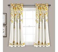 Lush Decor Tanisha Lot de 2 Panneaux de fenêtre filtrant la lumière, imprimé Floral de Vigne, Beau, Moderne et élégant, décoration d'intérieur, 132,1 cm de Large x 160 cm de Long, Jaune et Gris