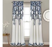 Lush Decor Tanisha Lot de 2 Panneaux de fenêtre filtrant la lumière, imprimé Floral de Vigne, Beau, Moderne, élégant, décoration d'intérieur, 132,1 cm L x 274,3 cm l, Bleu Marine et Blanc