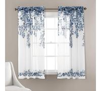 Lush Decor Tanisha Paire de Rideaux de fenêtre Transparents, 160 cm de Long x 96,5 cm de Large, Bleu Marine et Blanc