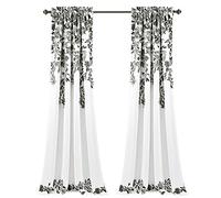 Lush Decor Tanisha Rideaux filtrant la lumière Imprimé Floral Vigne (Paire), 132,1 cm de Large x 213,4 cm de Long, Noir et Blanc