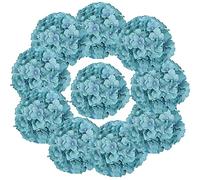 LUSHIDI Lot de 10 fleurs d'hortensia artificielles en soie plante artificielle avec tiges pour mariage, maison, fête, magasin, fête prénatale, bleu turquoise