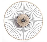 LUSSIOL - Applique murale Soliflore ronde, en métal noir et rotin naturel, style classique chic, diamètre 58 cm (Diamètre 58 cm)