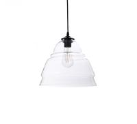 LUSSIOL - Luminaire Belly, lustre cloche- rétro - lampe suspendue en verre transparent - câble plastique noir, douille E27 - possibilité ampoule LED - 40W maxi, Diam. 30 x H. 24 cm