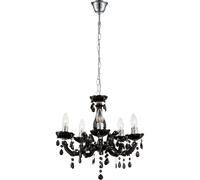 Lustre 5 flammes noir lampe suspendue lampe de table à manger salle à manger lampe suspendue cristaux, tentures en cristal, chrome, 5x E14, DxH 44x128 cm