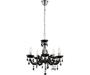Lustre 5 flammes noir lampe suspendue lampe de table à manger salle à manger lampe suspendue cristaux, tentures en cristal, chrome, 5x E14, DxH 44x128 cm