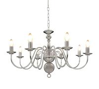 Lustre 8 Lumières, Style Bougie, Argent, E14, Lampe Suspendue Classique